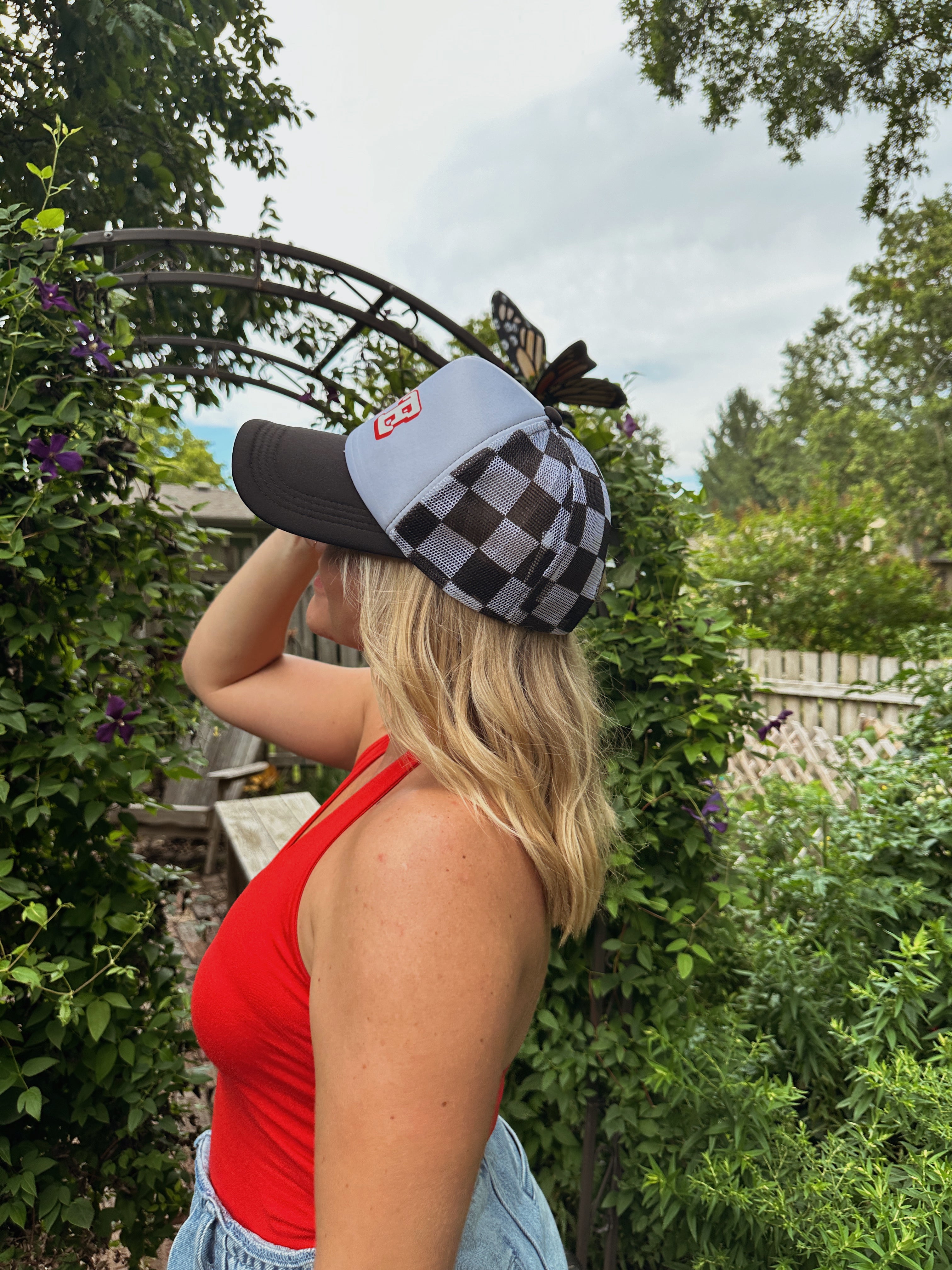 NE Checkered Trucker Hat